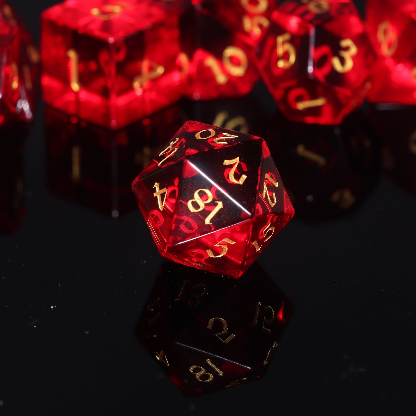 MAGISEVEN Garnet Red Glass D&D Dice Set with cardboard box for Dungeons and Dragons, Role Playing Games, MTG, ASMR